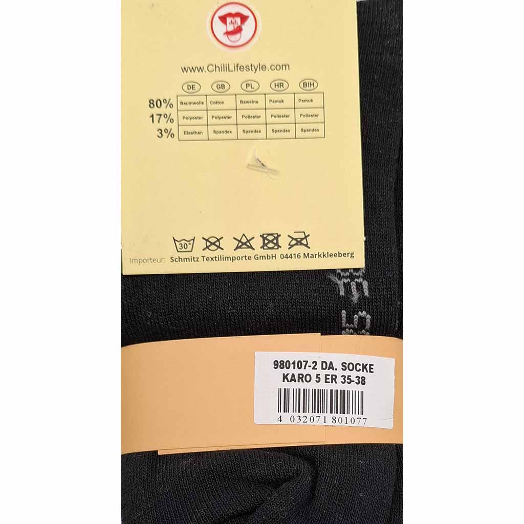 5x Trend Lady Socken für Damen Karo 35-38