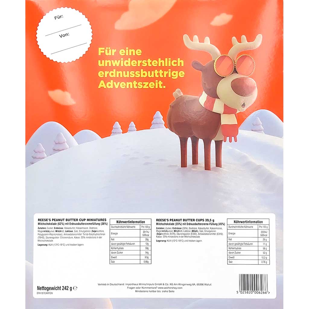 Reeses Adventskalender Peanut Butter Miniatures 242g back