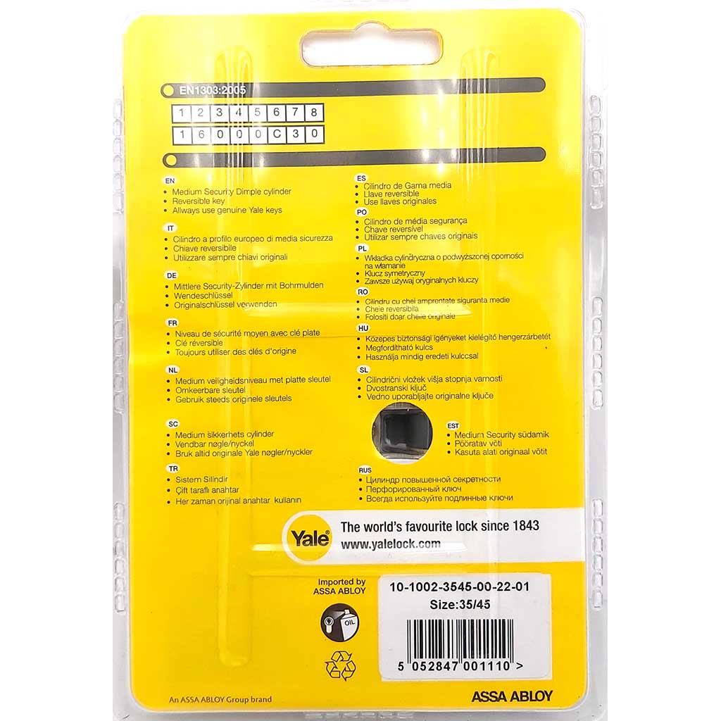 Yale Schliesszylinder mit 5 Schlüsseln 35/45 Serie 1000 back