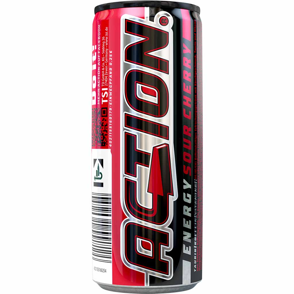 24x Action Energy Drink Sour Cherry DOSE á 250ml=6L MHD 16.04.27