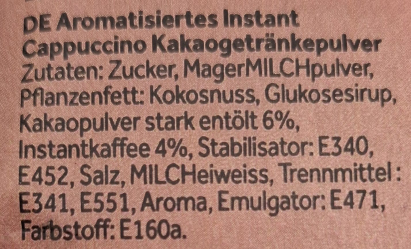 Caprimo Cappuccino Choco Mint 1000g, Zutaten, 7340161405133