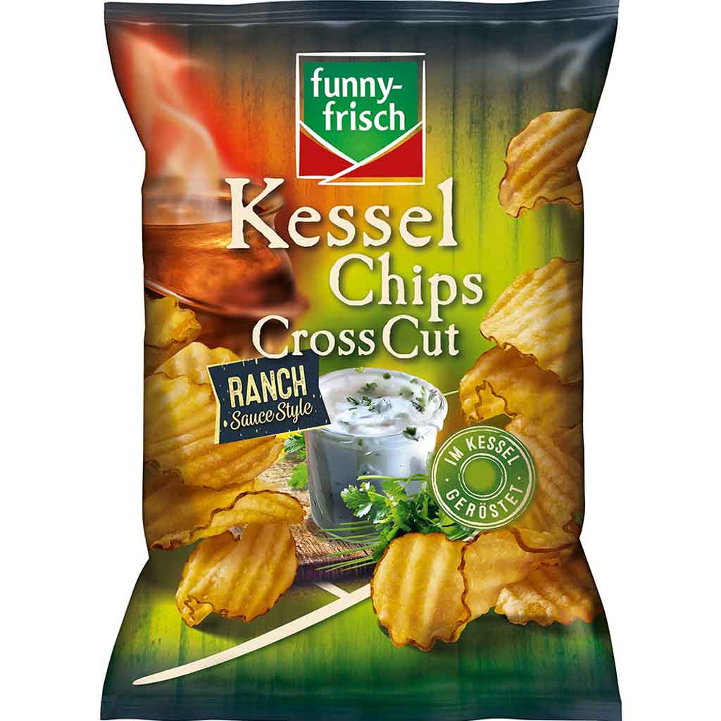funny frisch Kessel Chips Cross Cut Ranch Sauce Style 120g MHD 22.12.25