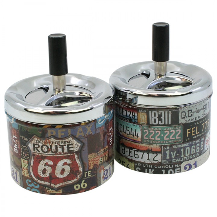 Aschenbecher zum Drehen 9x7cm aus Metall USA-antik