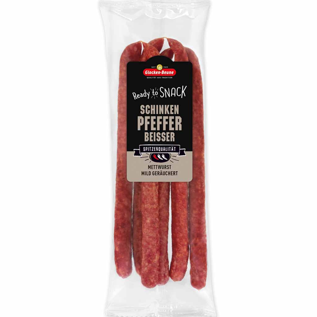 Glocken-Beune Schinken Pfeffer Beisser Mettwurst mild geräuchert 300g MHD 07.10.25