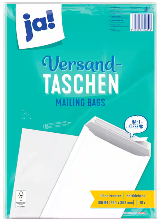 Ja! Versandtaschen DIN B4 ohne Fenster 250 x 353mm 10 Stück