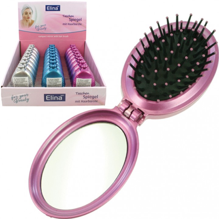 Spiegel für dieTasche oval klappbar mit Haarbürste 8x5,5cm