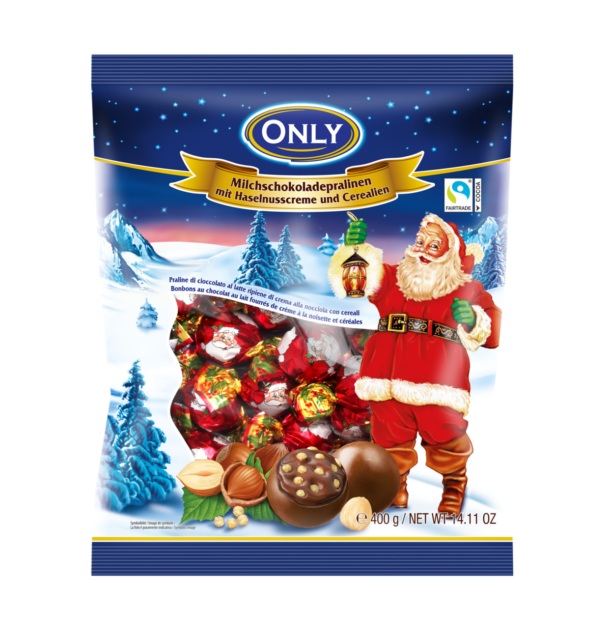 Only Weihnachts Milchschokoladepralinen mit Haselnusscremefüllung & Cerealien 400g MHD 28.02.27