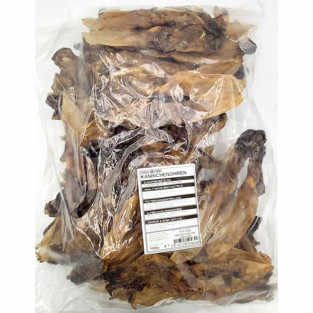Hundesnack Kaninchenohren 1000g