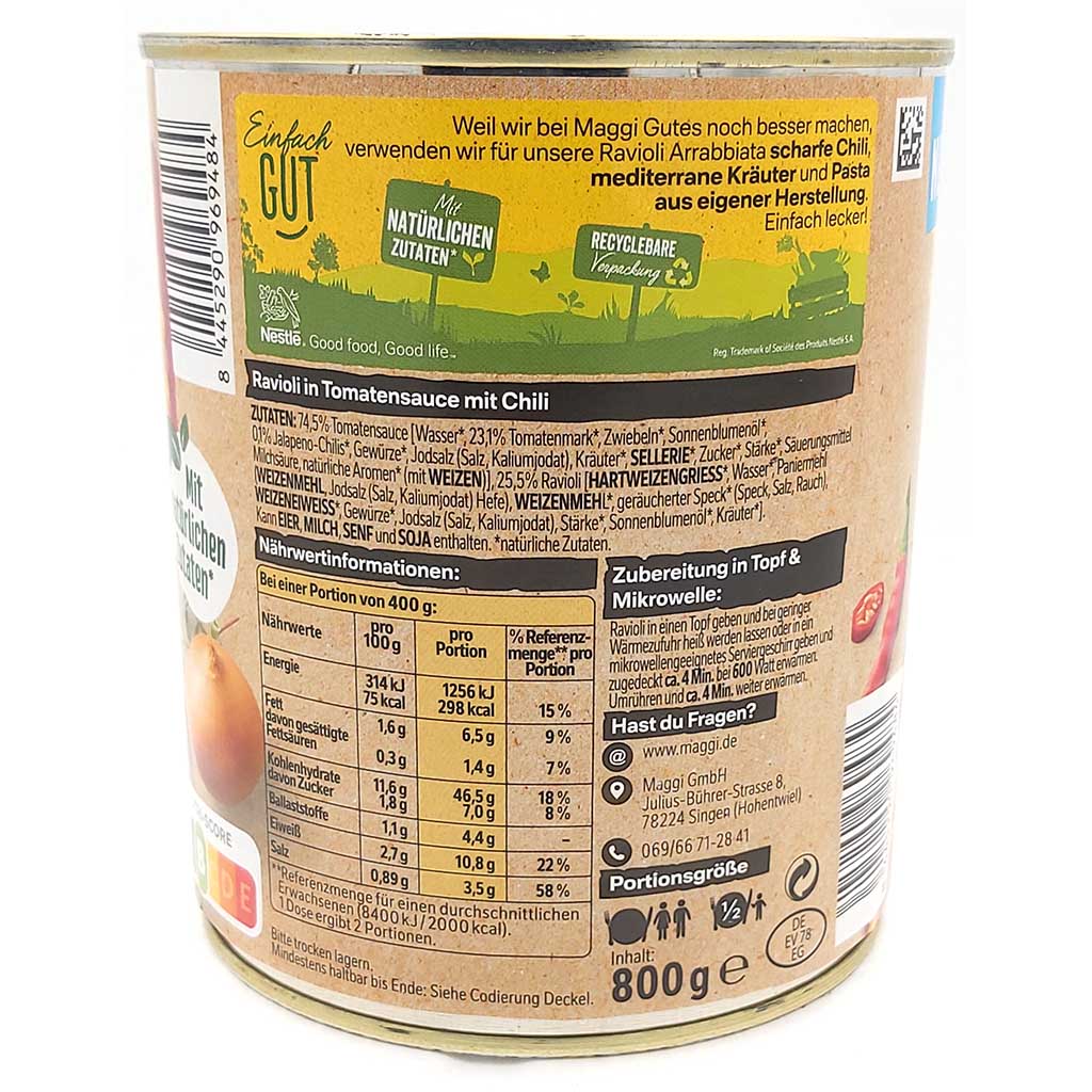 Maggi Ravioli Arrabbiata in Extrem scharfer Tomatensauce 800g 8445290145567