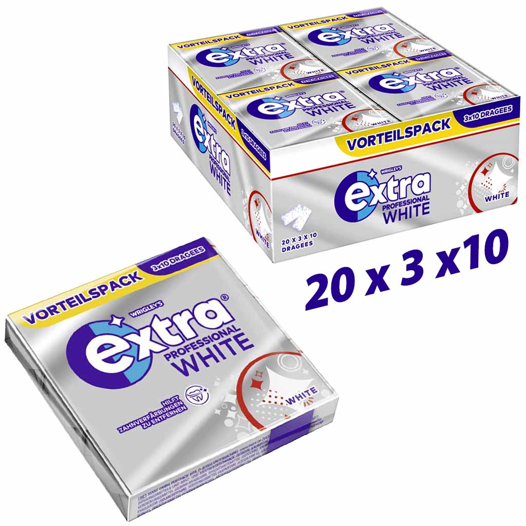20x Wrigley's extra prof. white je 3x10 Dragees, Mulipack, 4009900544023