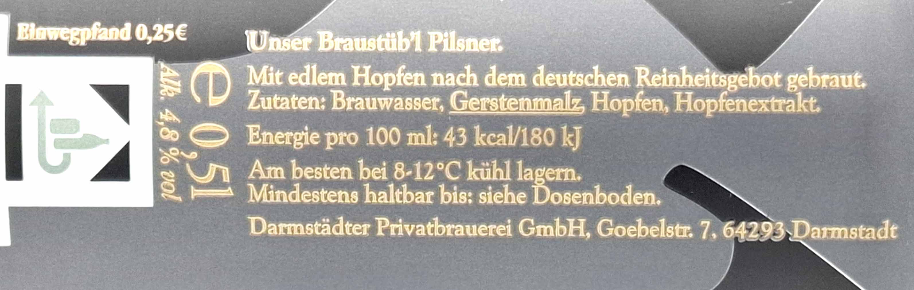 Braustüb'l Pilsner Bier 24x0,5l Dose 4,8% vol. Alk. 12 Liter, 4003767033003