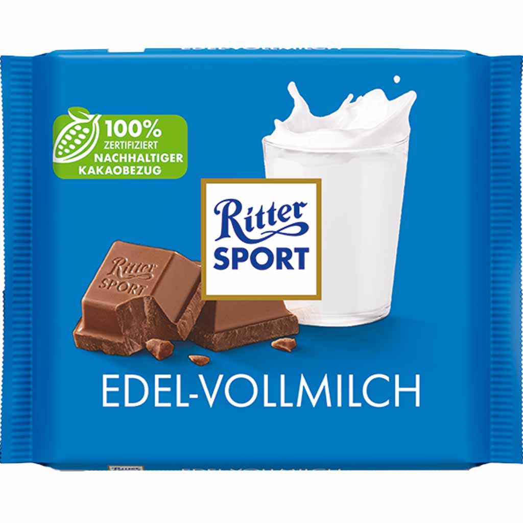Ritter Sport Tafelschokolade Edel-Vollmilch 100g MHD 07.08.26