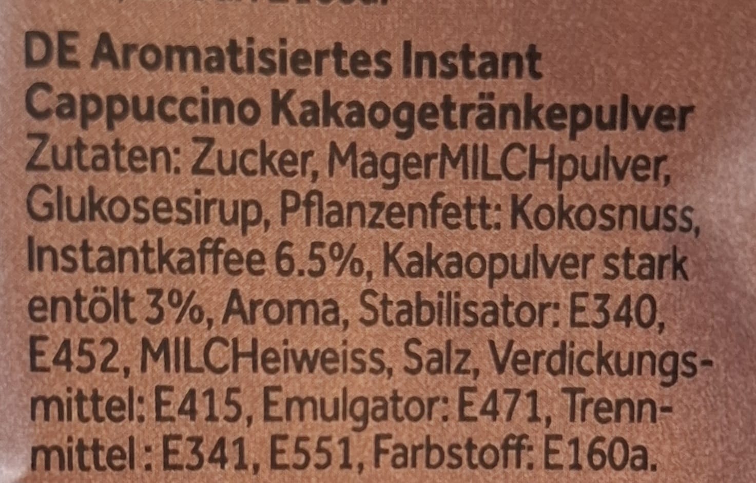 Caprimo Cappuccino Irish 1000g, 7340161405126, Zutaten