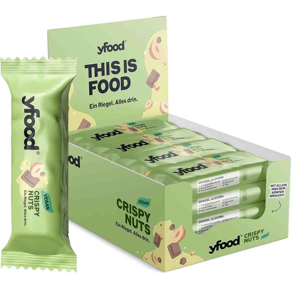 yFood Energieriegel Crispy Nuts Vegan 12x60g=720g MHD 10.04.26
