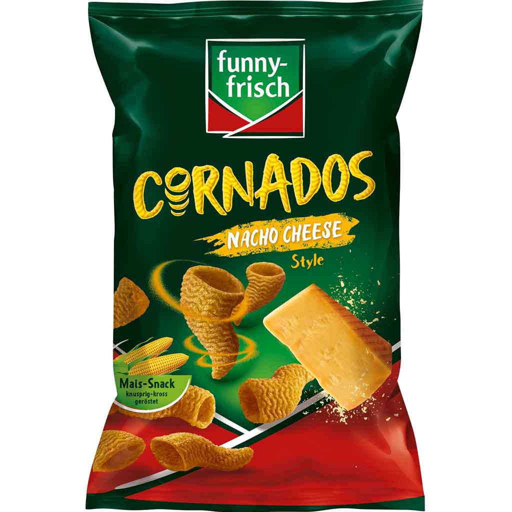 funny frisch Cornados Nacho Cheese Style 80g MHD 29.12.25