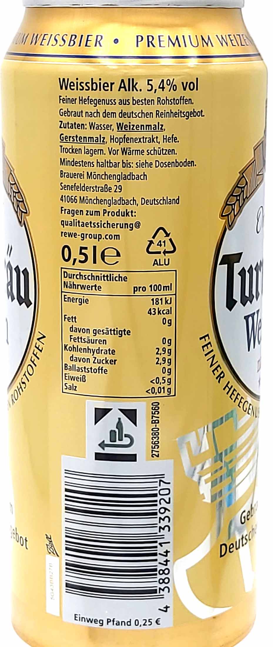 Turmbräu Weißbier naturtrüb Dosen 24x0,5L= 12L