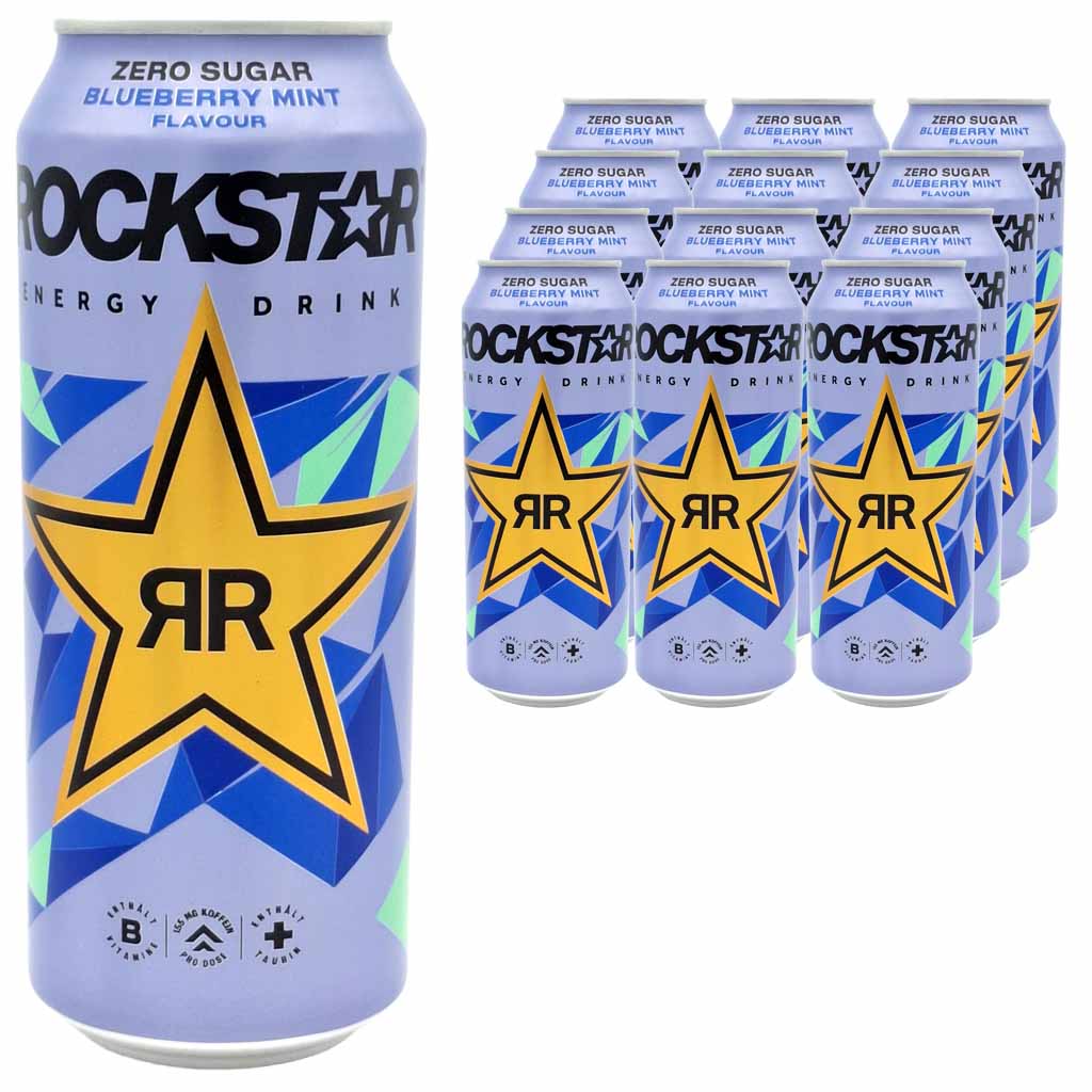 Rockstar Energy Drink Zero Sugar Blueberry Mint Flavour Dose 12x500ml=6L, 4062139026234